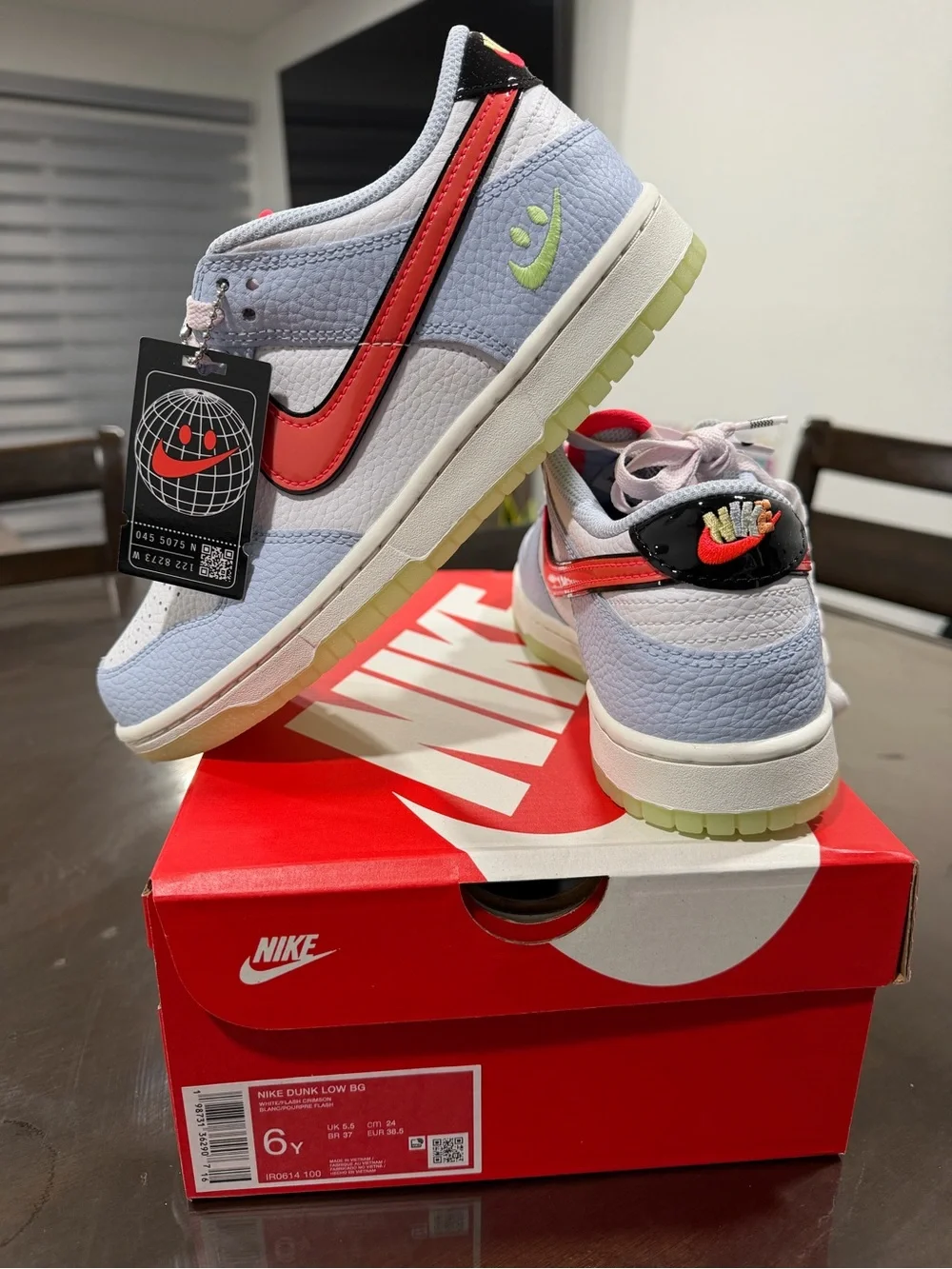 Nike Dunk Low BG- Light Blue, White & Red Swoosh